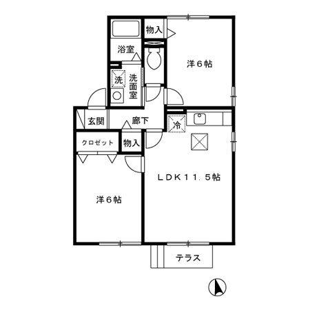 セジュールサザンウインド(2LDK/1階)の間取り写真