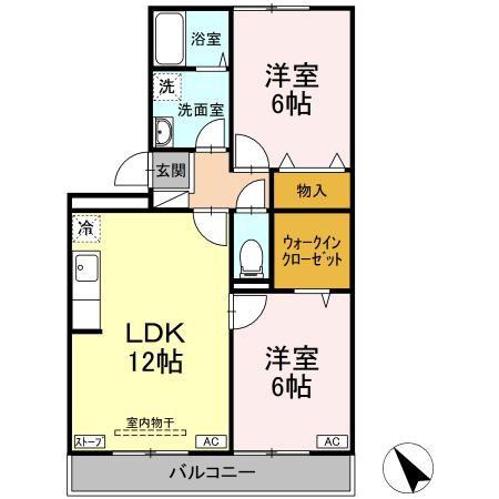 ハイカムールST秀(2LDK/2階)の間取り写真