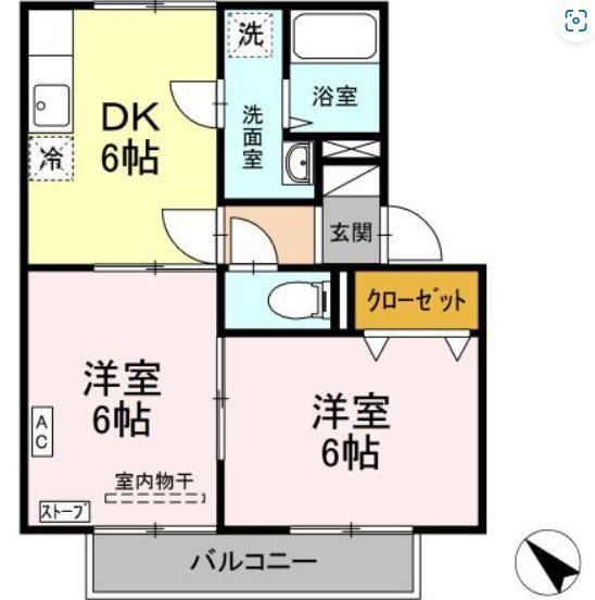 セジュール類家(2DK/2階)の間取り写真