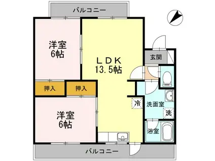 メゾンドソレイユB(2LDK/2階)の間取り写真