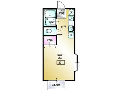 ルネッサA(1K/2階)の間取り写真