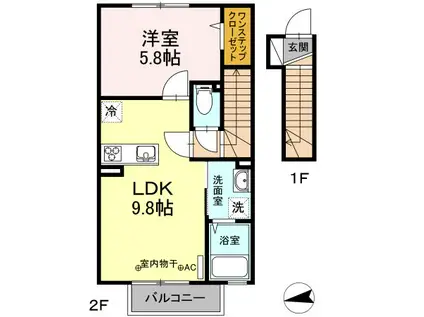 ナツドルーニ(1LDK/2階)の間取り写真