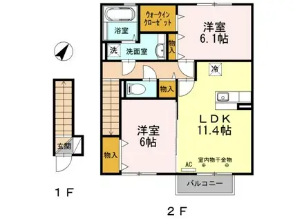 アーバンコア長者(2LDK/2階)の間取り写真