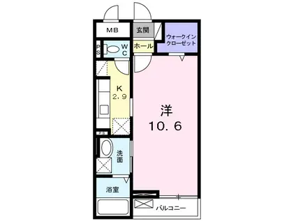 グランディ・フルール(1K/1階)の間取り写真