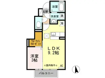 ハイネス城下(1LDK/1階)の間取り写真