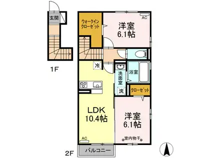 Kーパイン(2LDK/2階)の間取り写真