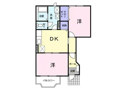 フローリッシュ小中野B(2DK/1階)の間取り写真