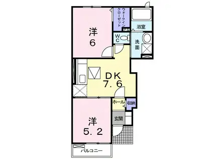 セレーノII A(2DK/1階)の間取り写真