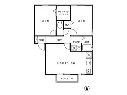アステリア(2LDK/1階)の間取り写真