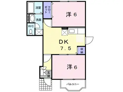セレーノ C(2DK/1階)の間取り写真