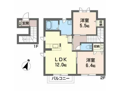 プロムナード鹿島D(2LDK/2階)の間取り写真