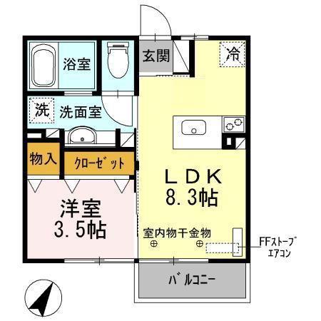 モンテローザ小待B(1LDK/1階)の間取り写真