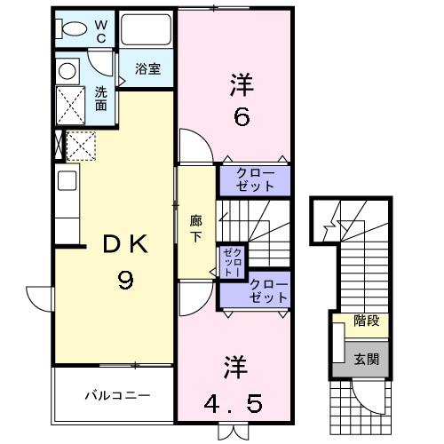 リバティホール(2DK/2階)の間取り写真