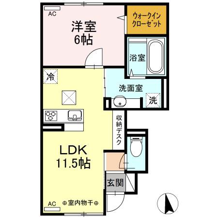 SOLEIL城下(1LDK/1階)の間取り写真