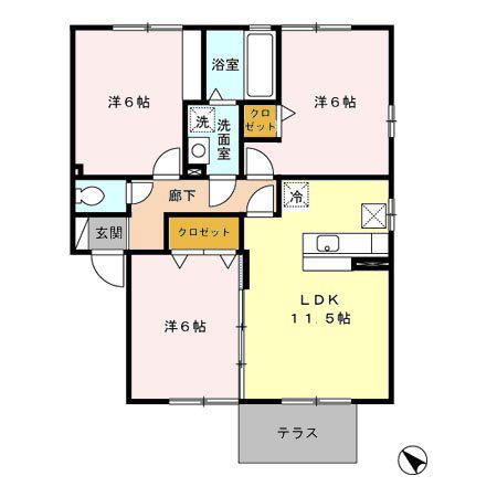 セジュールポムA(3LDK/1階)の間取り写真
