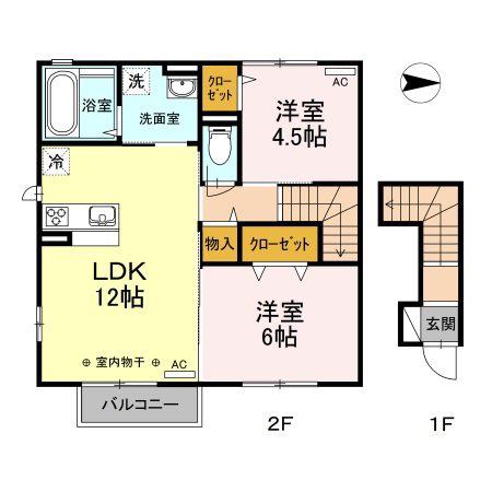 フェリーチェ・メイユール(2LDK/2階)の間取り写真