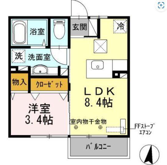 アヴェニール白銀B(1LDK/2階)の間取り写真