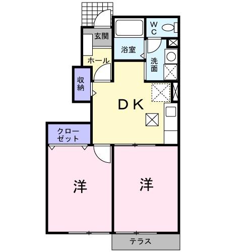 ソール・オリエンス E(2DK/1階)の間取り写真