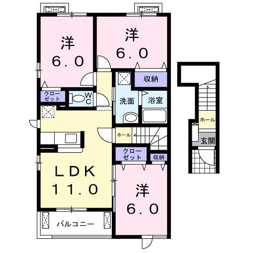 サンフラワーA・K(3LDK/2階)の間取り写真