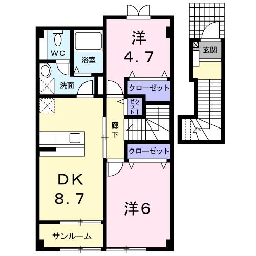 パストラルタウンB(2DK/2階)の間取り写真