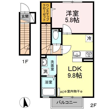 グランドルフ(1LDK/2階)の間取り写真