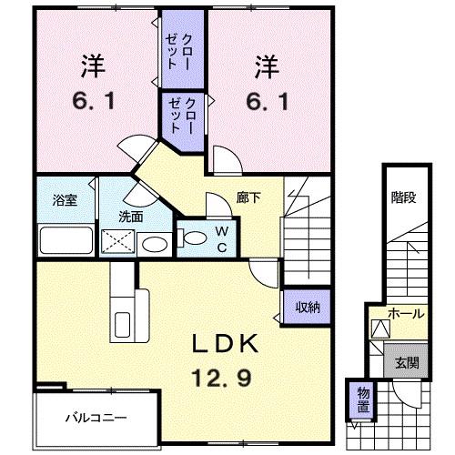 ポンピエール(2LDK/2階)の間取り写真