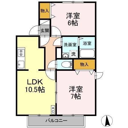 セジュールFXタケイシB(2LDK/1階)の間取り写真