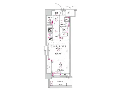 CREST TAPP DEX 京都西京極(1LDK/2階)の間取り写真