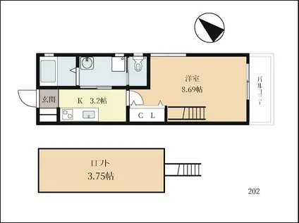 京都市東西線 小野駅(京都) 徒歩8分 2階建 築1年(1K/2階)の間取り写真