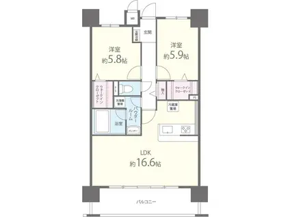 クリスタ京都(2LDK/2階)の間取り写真