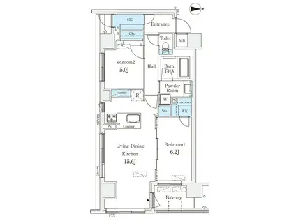 STANDZ河原町五条(2LDK/7階)の間取り写真