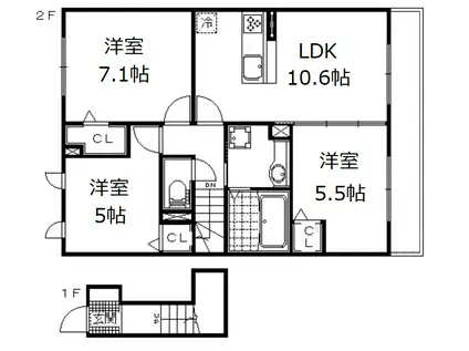 サニーウェル(3LDK/2階)の間取り写真