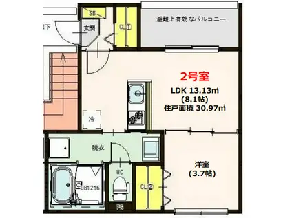 ハーモニーテラス向島西堤町(1LDK/2階)の間取り写真