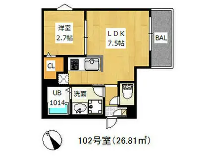 R-SMART椥辻(1LDK/1階)の間取り写真
