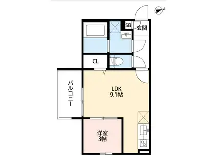 サンロイヤル深草(1LDK/3階)の間取り写真