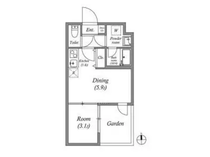 VINA山科ウエスト(1DK/2階)の間取り写真