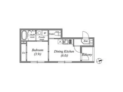 IRIS伏見(1DK/2階)の間取り写真