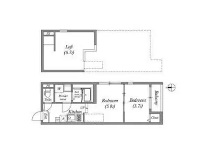 ハーモニーテラス東野八反畑町2(1DK/1階)の間取り写真