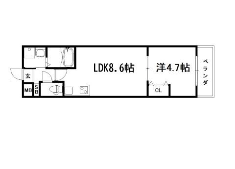 クレアーレ西陣(1LDK/1階)の間取り写真