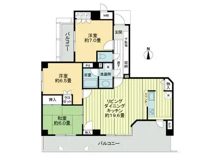 サーパス北山(3LDK/6階)の間取り写真