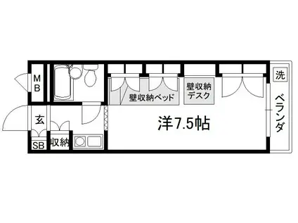 セレーネ田辺ⅢーB(1K/3階)の間取り写真