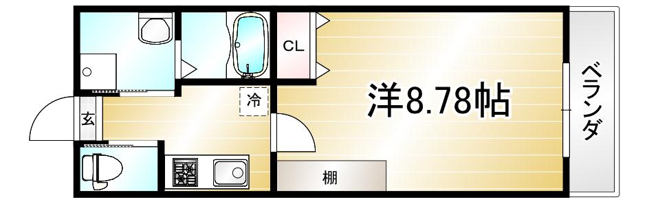 フラッティ三軒町(1K/3階)の間取り写真