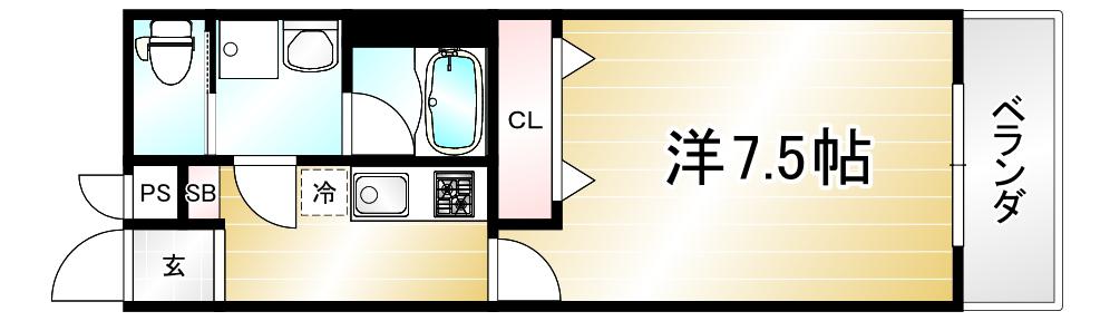 ウェルスクエア千本下長者(1K/4階)の間取り写真