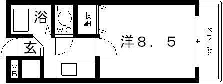 フルール(1K/1階)の間取り写真