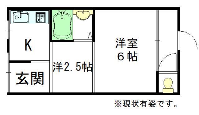 RIZE岸和田下池田(2K/1階)の間取り写真