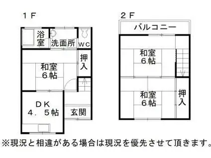 南海電鉄高野線 初芝駅 徒歩14分 2階建 築41年(3DK)の間取り写真