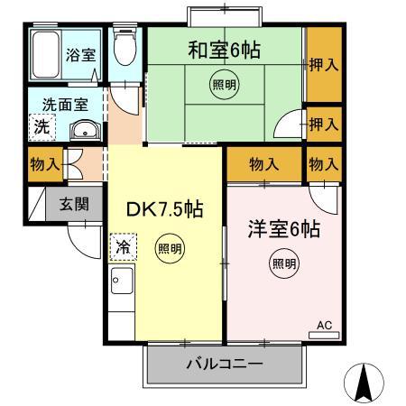 シーサイドハイツ松井B棟(2DK/2階)の間取り写真