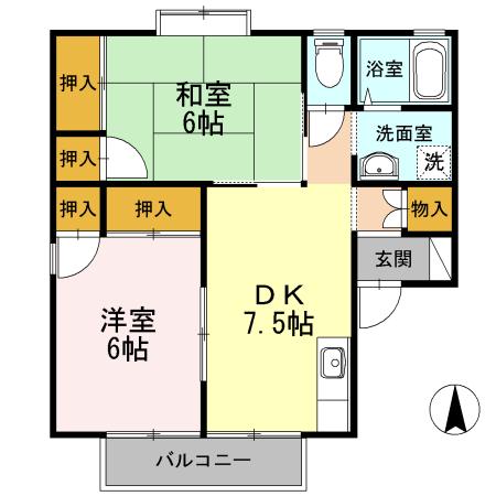 シーサイドハイツ松井B棟(2DK/2階)の間取り写真