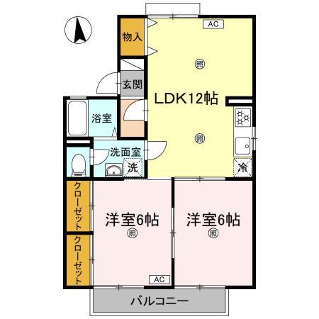 パラシオ樹太A号棟(2LDK/2階)の間取り写真