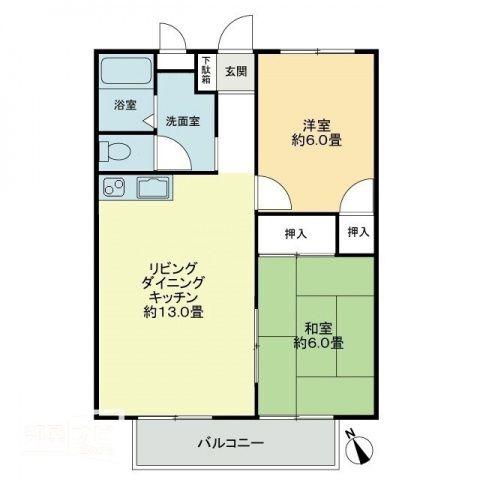 フォブール勅使 A棟(2LDK/2階)の間取り写真